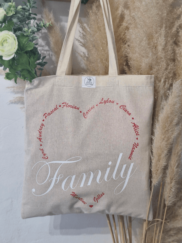 Tote bag beige naturel - coeur family