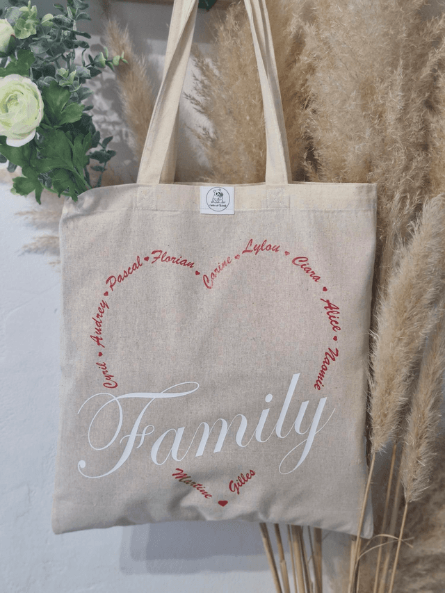 Tote bag beige naturel - coeur family